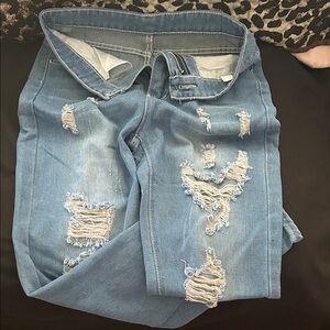 Chaps Women's Distressed Blue Boyfriend Jeans